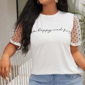Slogan Tee with Puff Sleeves